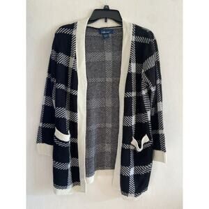 Lark + Gray Classic Black And White Cardigan Large Long Sleeve Plaid